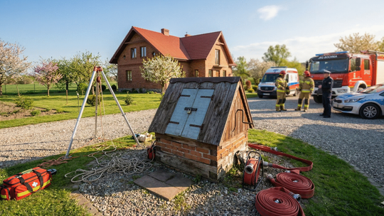 Kobieta wpadła do przydomowej studni. Została uratowana przez strażaków i trafiła do szpitala
