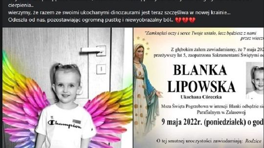 Nie żyje 5-letnia Blanka z Zalasowej, przegrała walkę z guzem mózgu