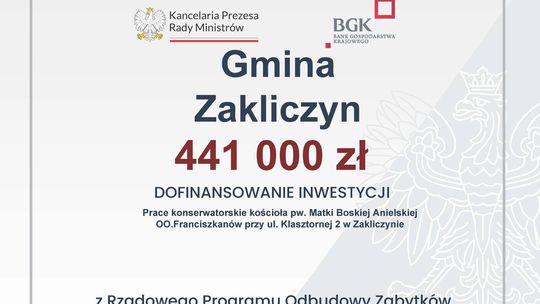 Ponad półtora miliona na zabytki w gminie Zakliczyn