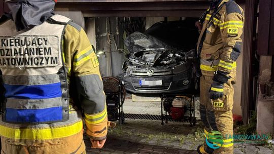 Pożar samochodu zaparkowanego w garażu w Tarnowie