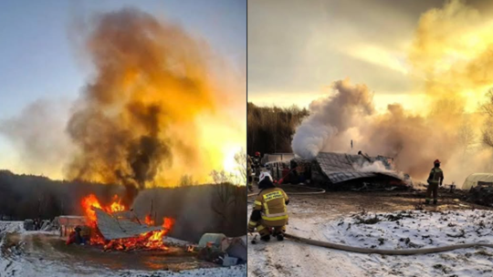 Pożar wiaty i przyczepy kempingowej w Zalasowej