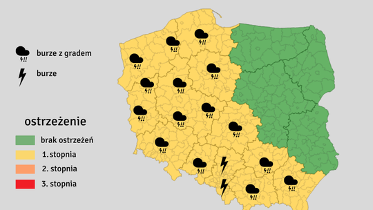 Region. W niedzielę po południu i w nocy mogą wystąpić burze i burze z gradem