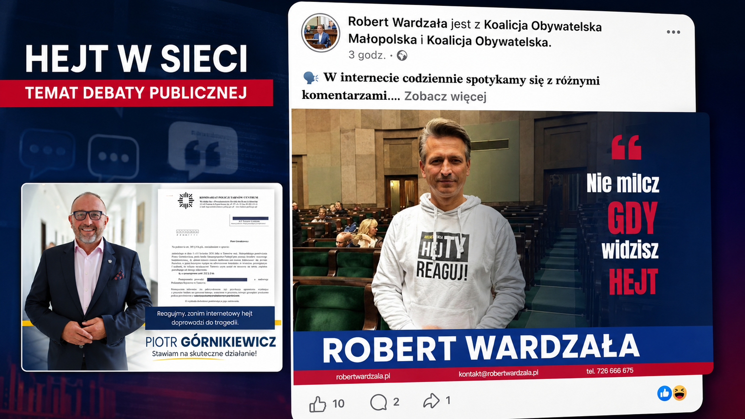 Najpierw Górnikiewicz pokazał pismo z policji, kilka godzin później Wardzała napisał o hejcie. Przypadek czy polityczna reakcja?