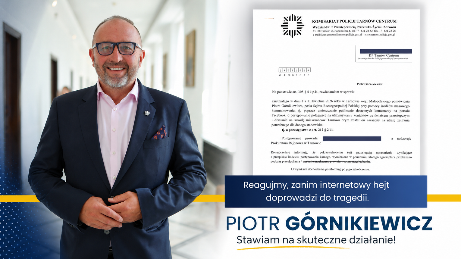 Poseł Piotr Górnikiewicz powiedział „dość”. Policja prowadzi postępowanie w sprawie komentarzy na Facebooku