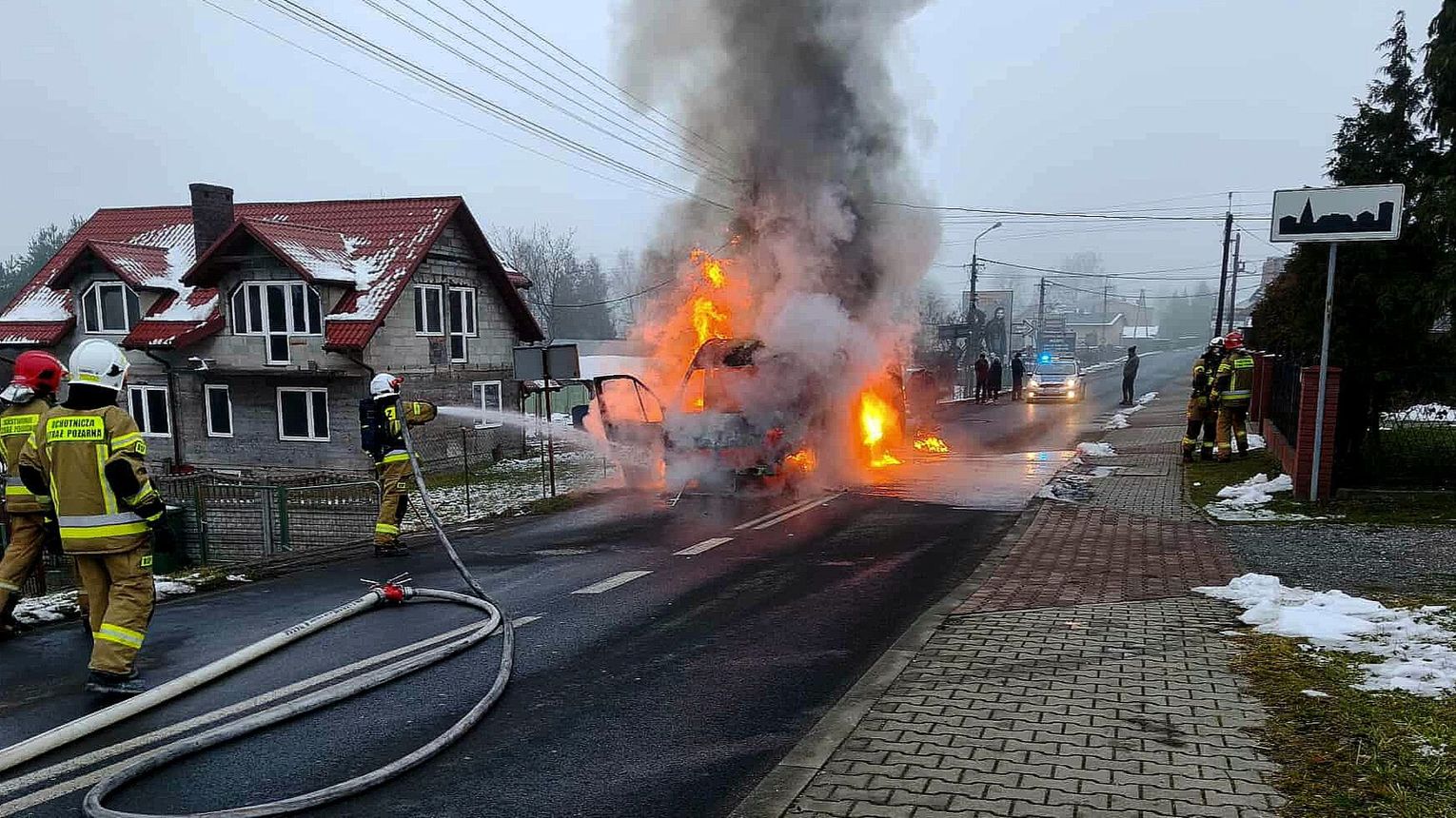 Pożar busa w powiecie oświęcimskim