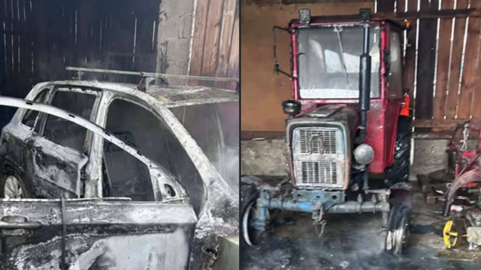 Pożar ciągnika i samochodu w budynku gospodarczym w powiecie dębickim