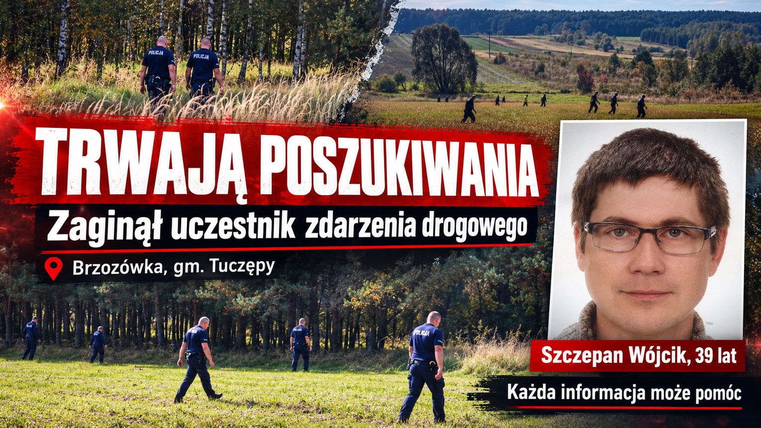 Samochód uderzył w słup i stanął w płomieniach. Kierowca zaginął! Trwają poszukiwania 39-latka