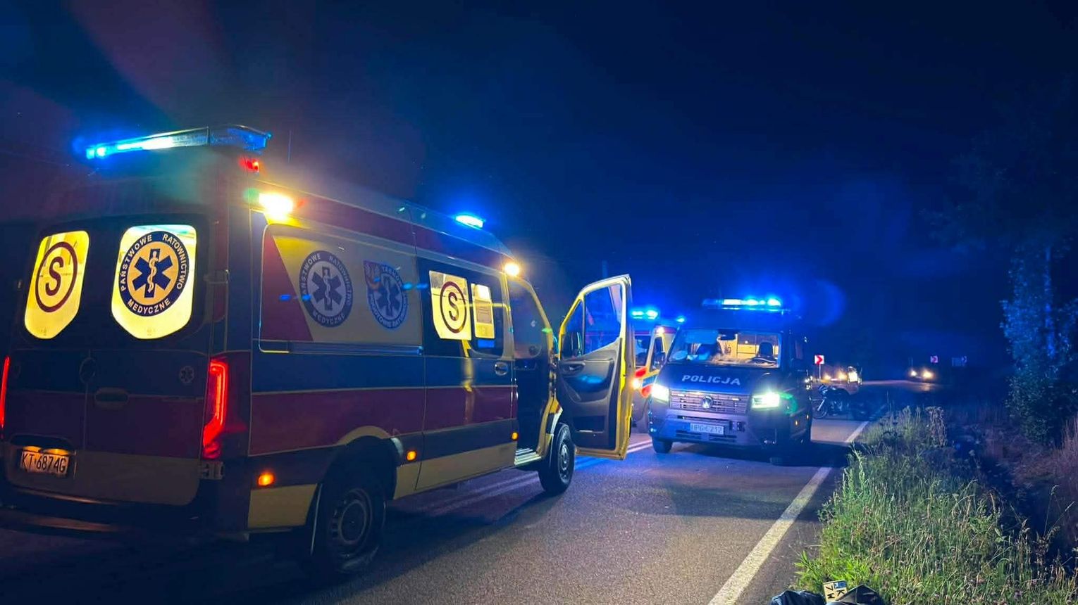 Sarna wbiegła wprost pod motocykl. Dwie osoby trafiły do szpitala, droga była zablokowana
