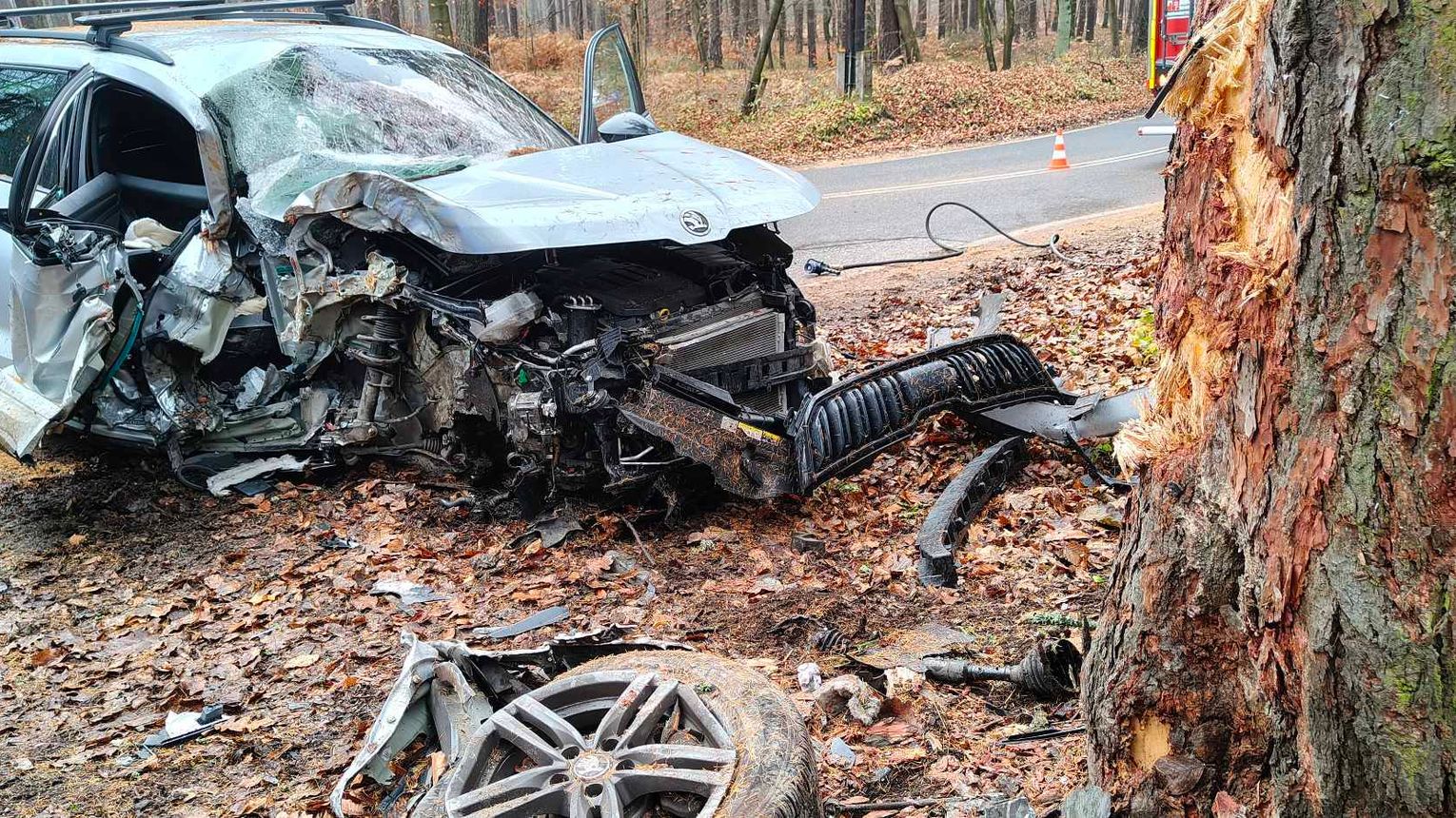 Skoda zderzyła się z drzewem w powiecie krakowskim. Dziecko trafiło do szpitala