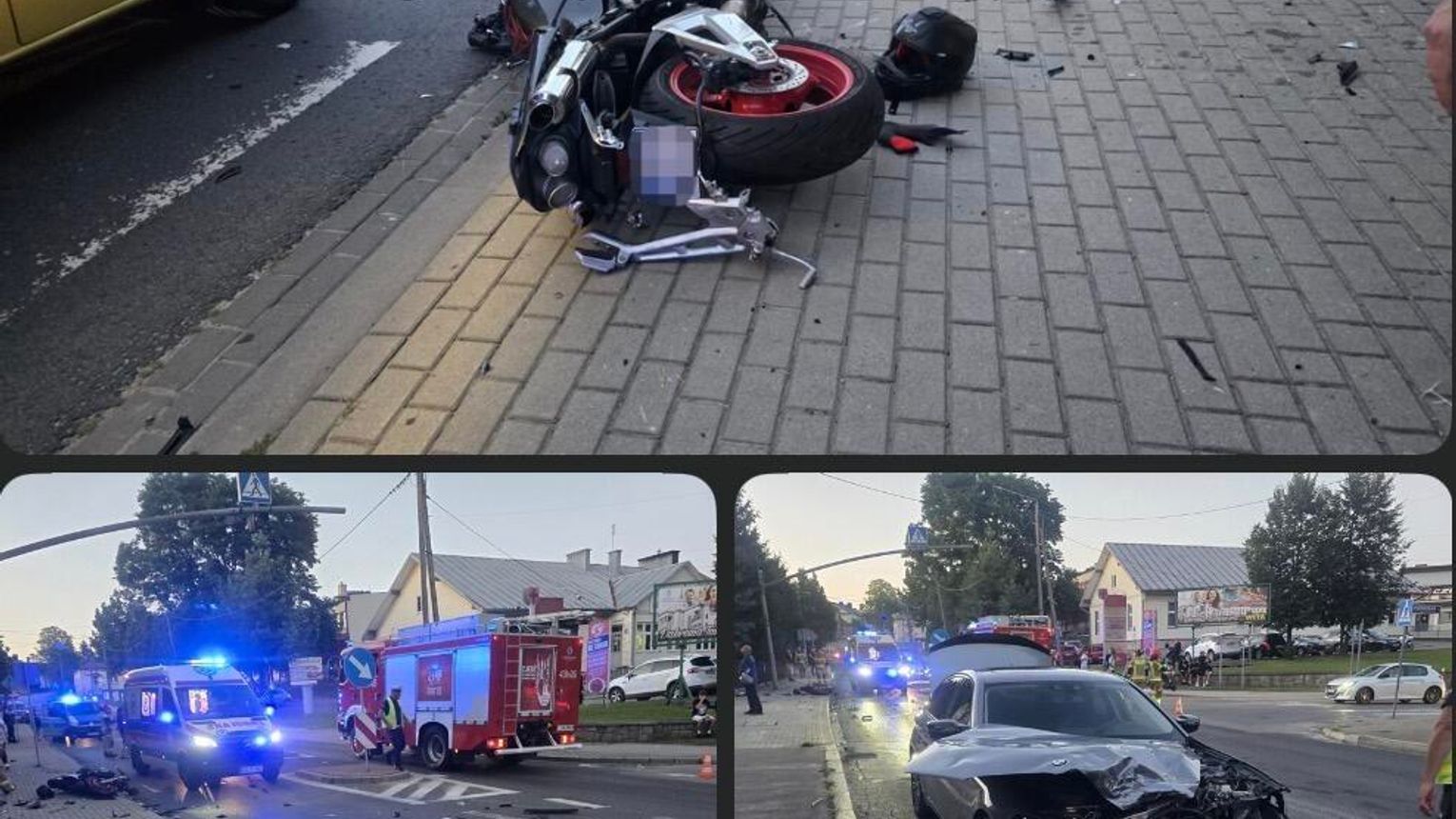Zderzenie motocyklisty z samochodem w Dąbrowie Tarnowskiej. Motocyklista trafił do szpitala