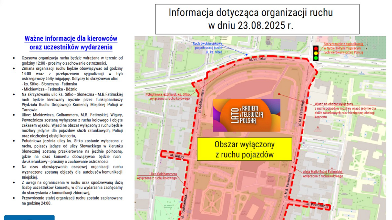 Zmiany w ruchu drogowym w związku z koncertem