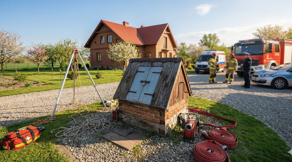 Kobieta wpadła do przydomowej studni. Została uratowana przez strażaków i trafiła do szpitala