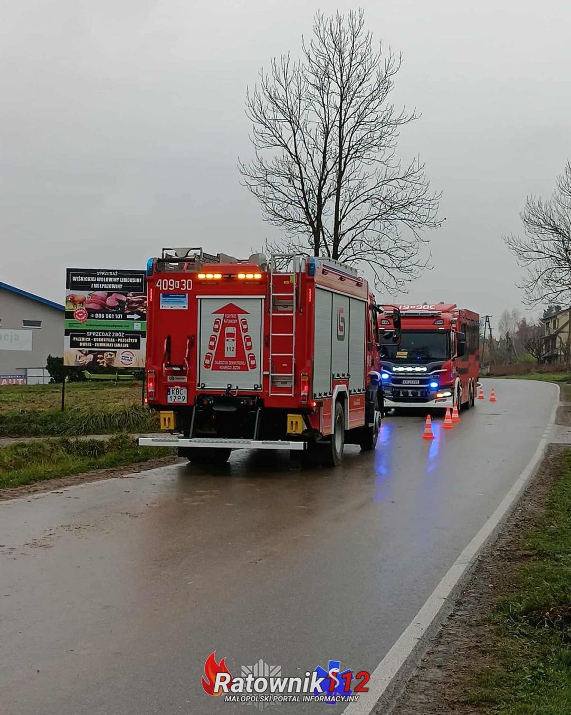 Nieznana substancja na składowisku kukurydzy straż i policja na miejscu