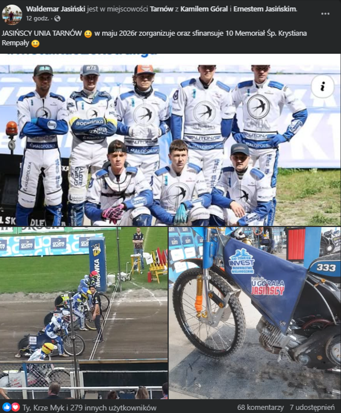 Nowy rozdział tarnowskiego żużla. Jasińscy zapowiadają reaktywację Unii Tarnów i organizację memoriału Krystiana Rempały