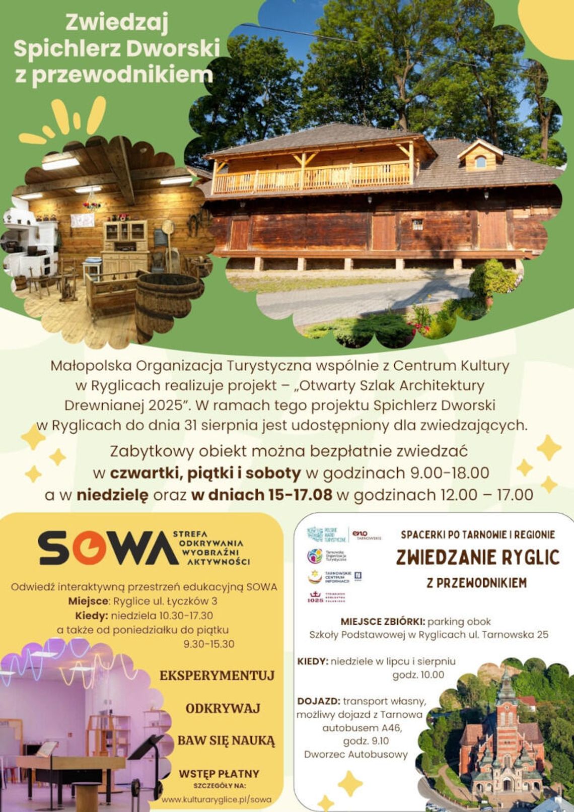 Odkryj uroki Ryglic z przewodnikiem i zwiedzaj Spichlerz Dworski oraz strefę SOWA