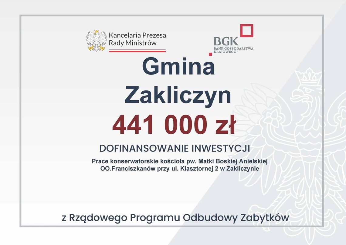 Ponad półtora miliona na zabytki w gminie Zakliczyn