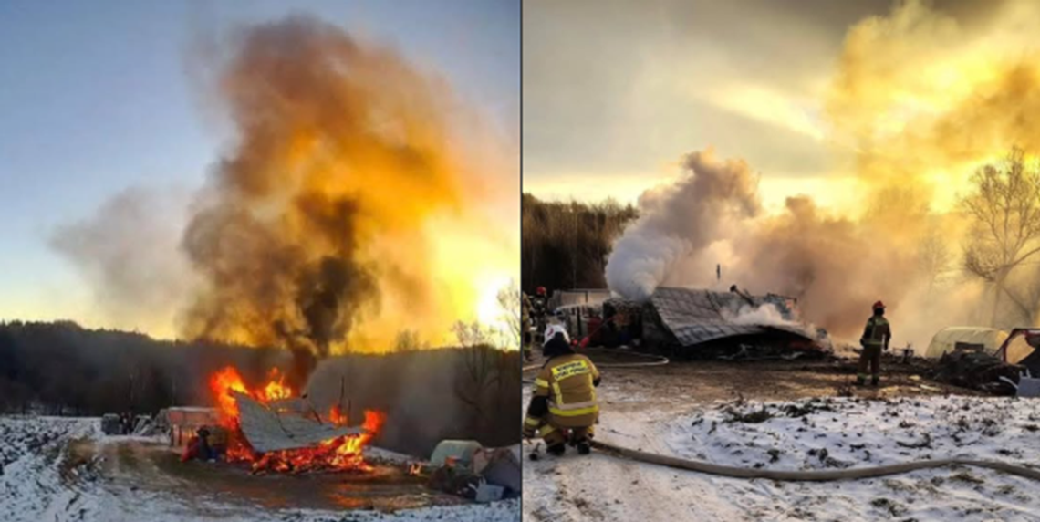 Pożar wiaty i przyczepy kempingowej w Zalasowej