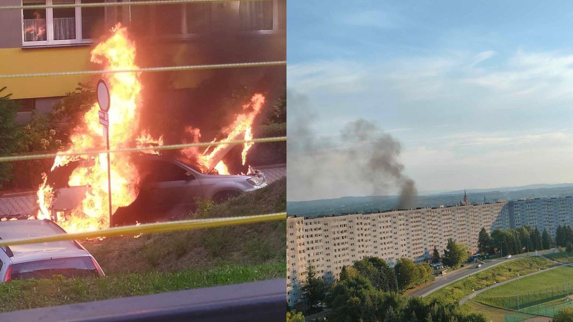 Tarnów. Na osiedlu doszło do pożaru samochodu. Dym był widoczny w całym mieście