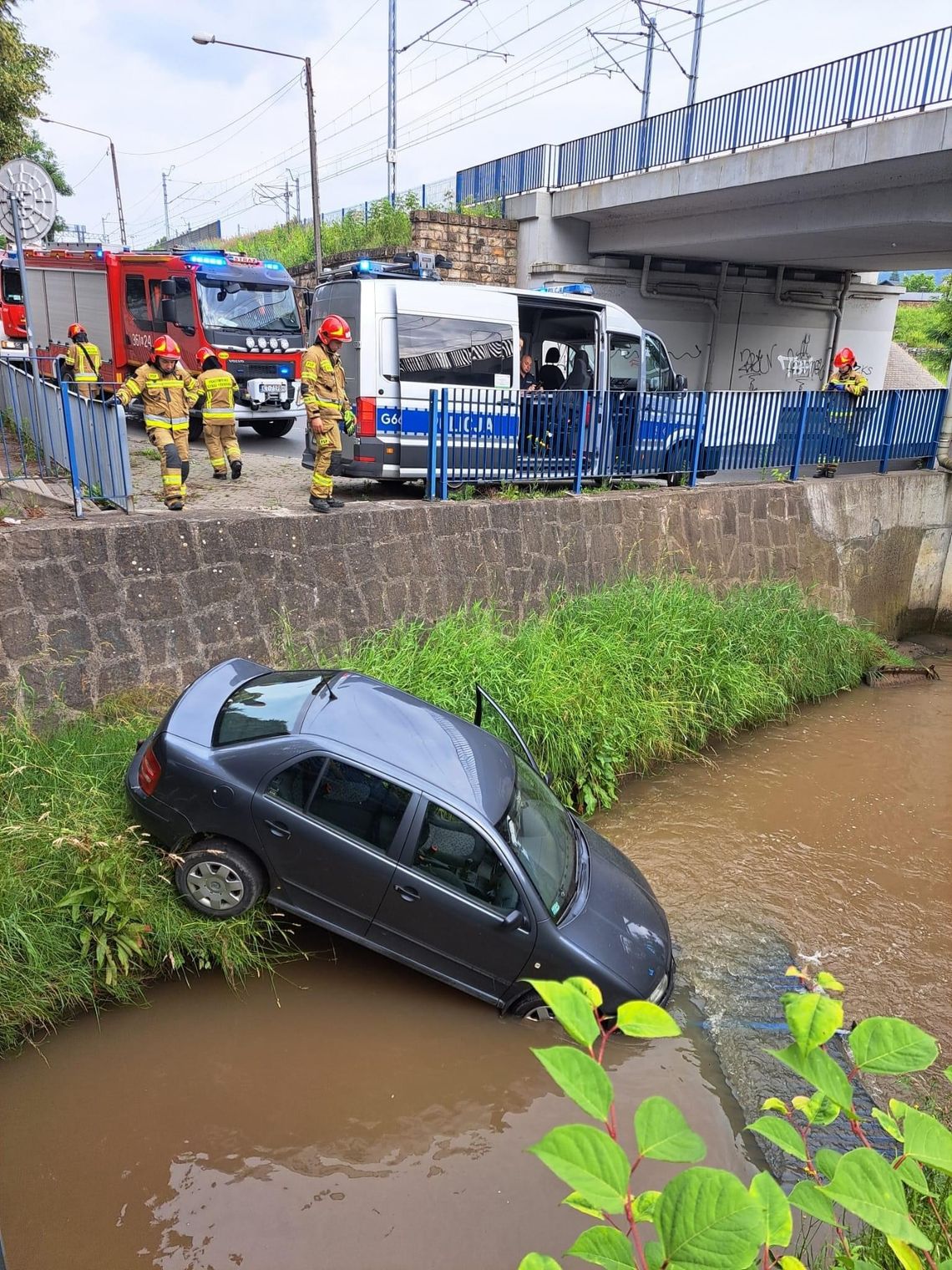 Tarnów. Skoda fabia wpadła do wątoku