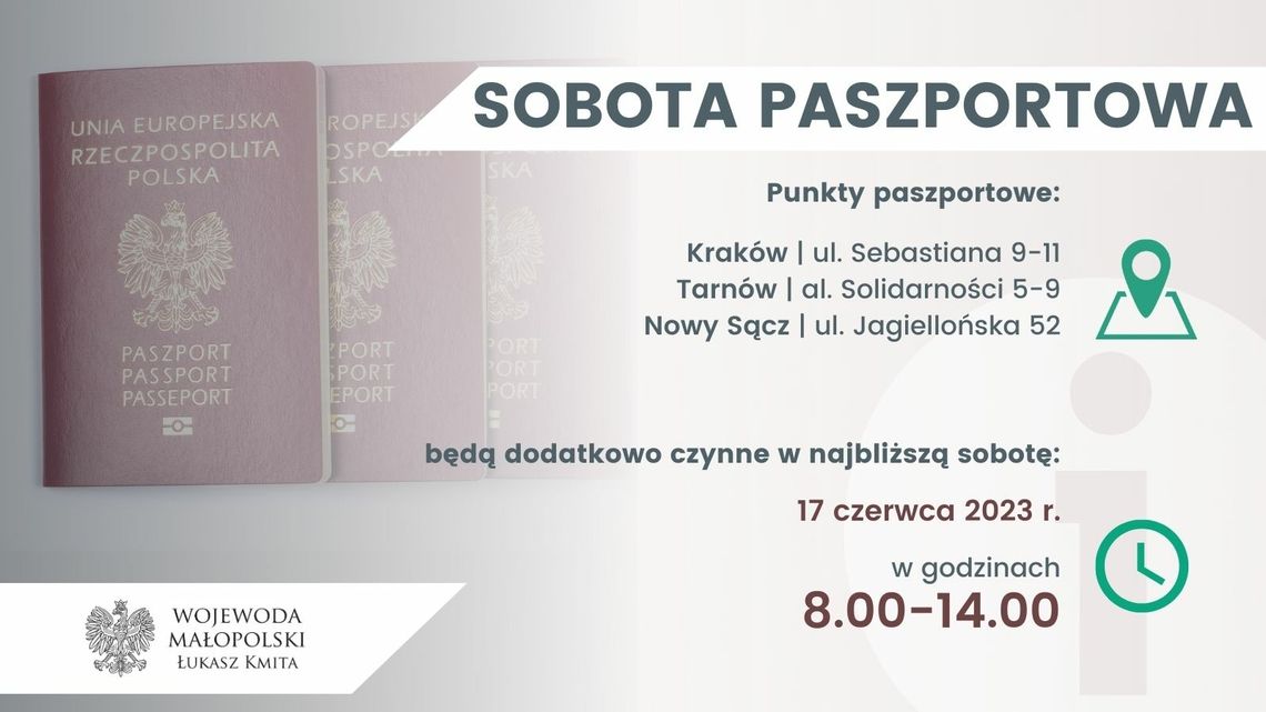 W najbliższą sobotę otwarte będą punkty paszportowe Krakowie, Tarnowie i Nowym Sączu