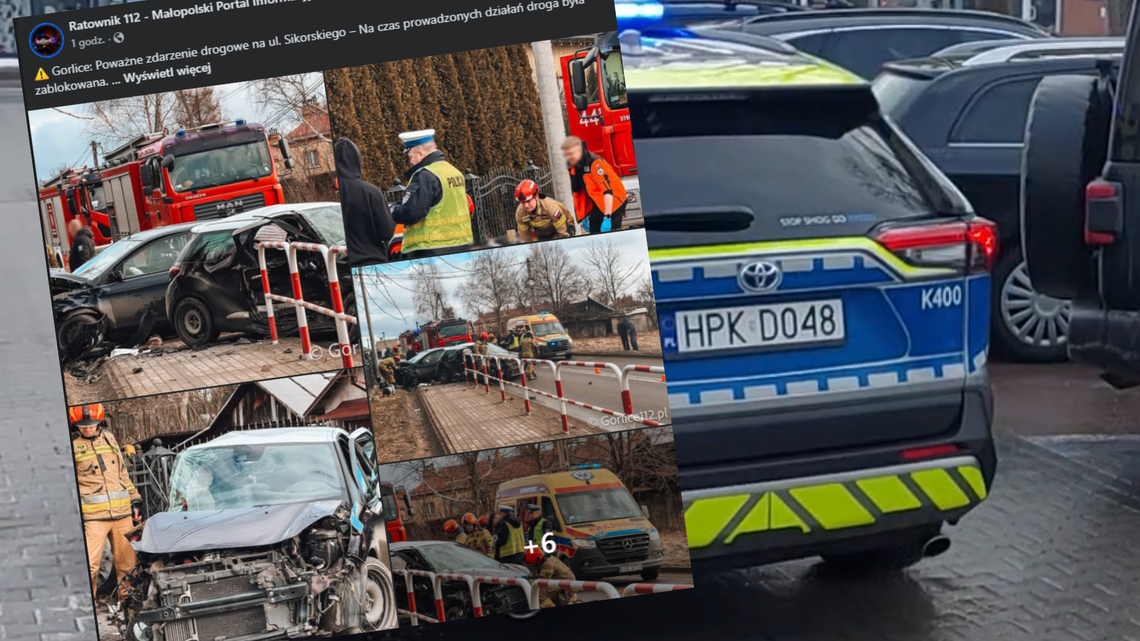 Wypadek na ulicy Sikorskiego w Gorlicach. Dwie osoby poszkodowane Wypadek na ulicy Sikorskiego w Gorlicach. Dwie osoby poszkodowane