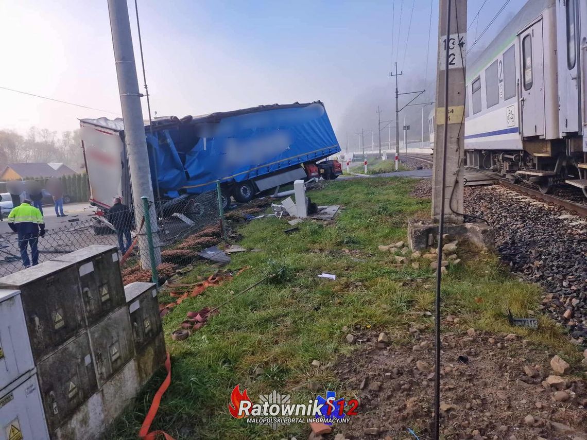 Zderzenie samochodu ciężarowego z pociągiem na Sądecczyźnie Zderzenie samochodu ciężarowego z pociągiem na Sądecczyźnie