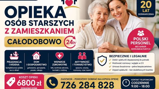 Całodobowa opieka domowa z zamieszkaniem nad seniorem, cała Polska