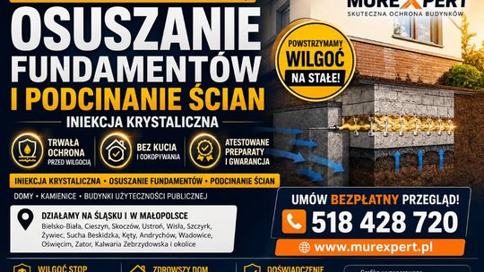 Iniekcja krystaliczna, osuszanie fundamentów i podcinanie ścian - skutecznie Śląsk/Małopolska