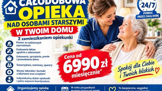 Opieka osoby starszej z opiekunką na miejscu - od 6990 zł miesięcznie