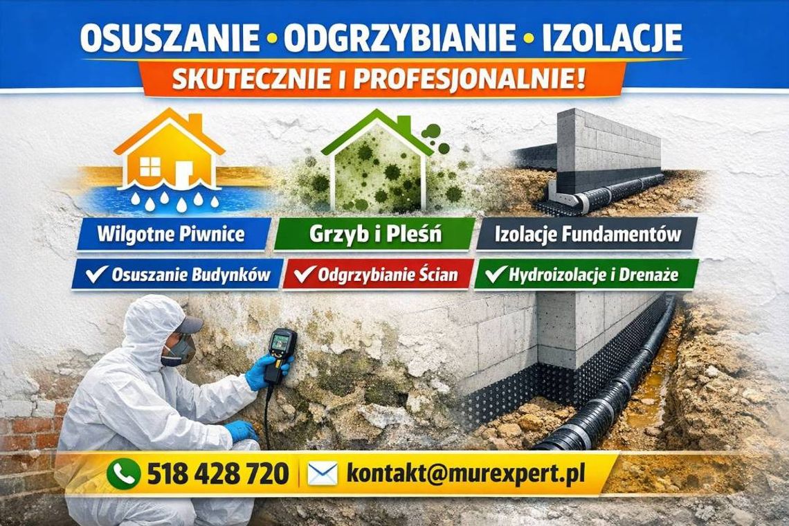 Drenaż, izolacje i osuszanie piwnicy oraz fundamentów - MAŁOPOLSKA