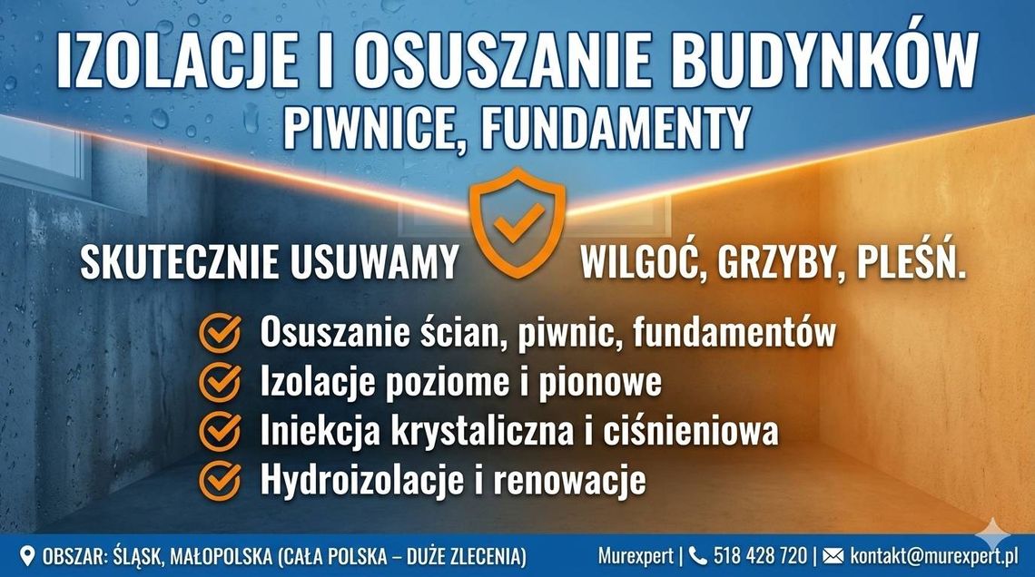 Izolacje i osuszanie budynków - piwnice, fundamenty | Śląsk, Małopolska Izolacje i osuszanie budynków - piwnice, fundamenty | Śląsk, Małopolska