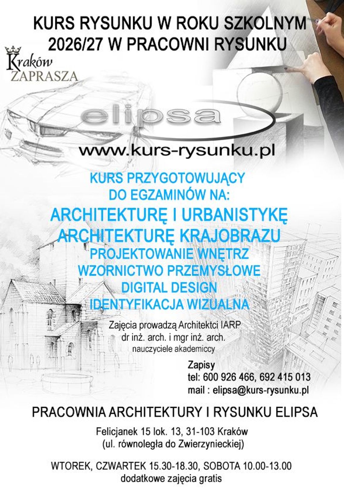 Kurs Rysunku Elipsa zapisy 2026/27 Architektura, Wzornictwo, Wnętrza Kurs Rysunku Elipsa zapisy 2026/27 Architektura, Wzornictwo, Wnętrza