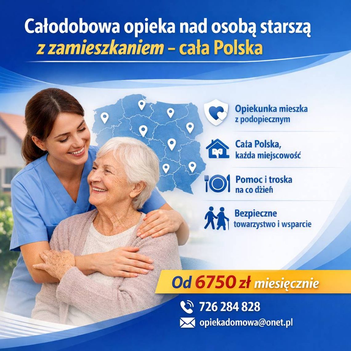 Opieka nad seniorem z zamieszkaniem - cała Polska, opieka domowa 24h senior