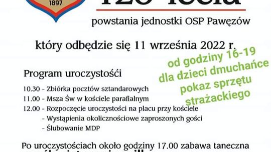 Jubileusz 125-lecia powstania jednostki OSP Pawęzów