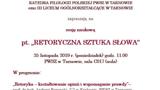 Sesja naukowa pt. „RETORYCZNA SZTUKA SŁOWA”
