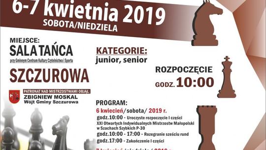 XXI Otwarte Indywidualne  Mistrzostwa Małopolski w Szachach Szybkich P-30 6-7 kwietnia 2019 r. w Szczurowej