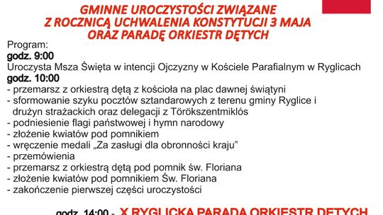 Zapraszamy na uroczystości Uchwalenia Konstytucji 3 maja do Ryglic