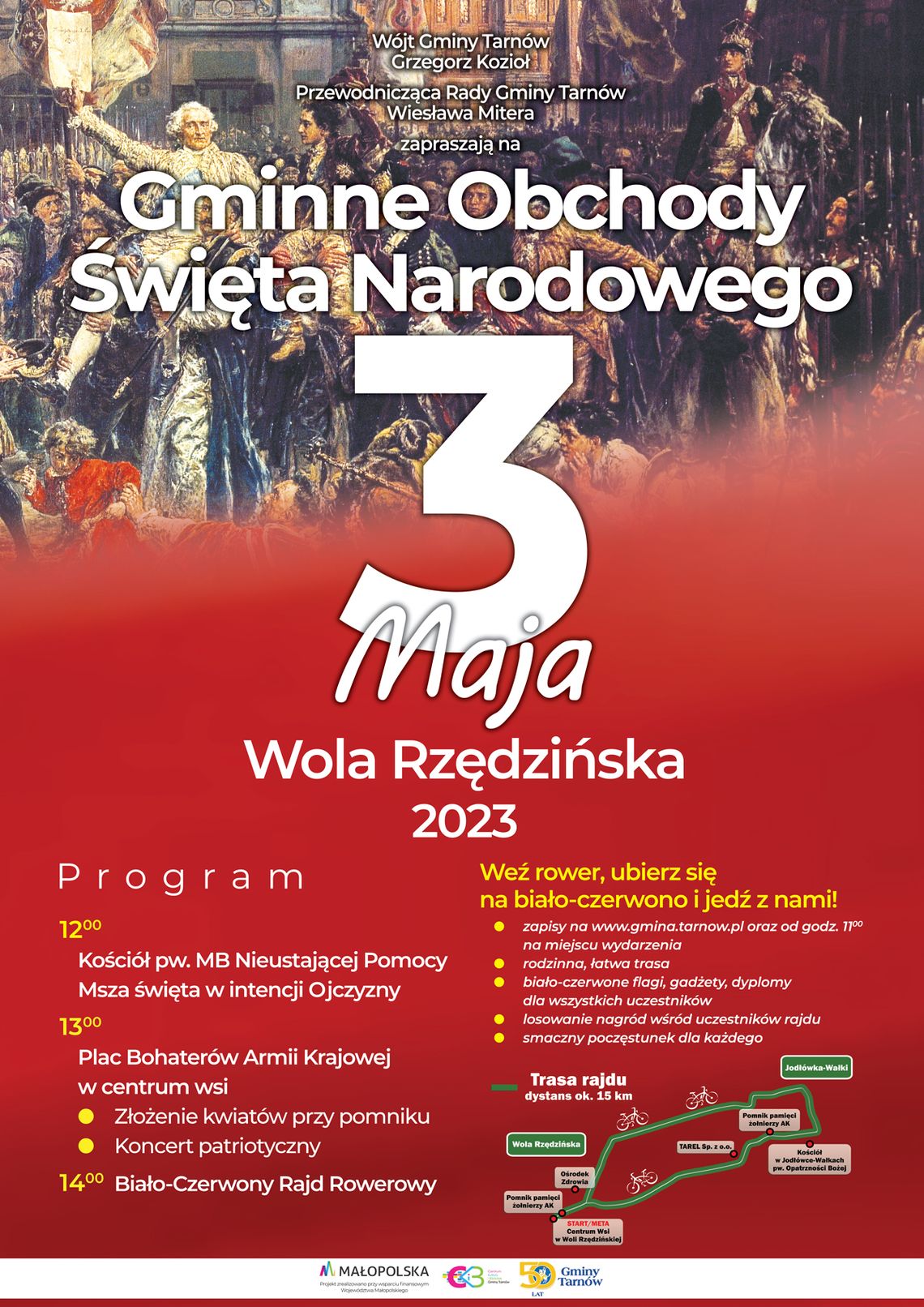 3 Maja w Gminie Tarnów z biało – czerwonym rajdem rowerowym 3 Maja w Gminie Tarnów z biało – czerwonym rajdem rowerowym
