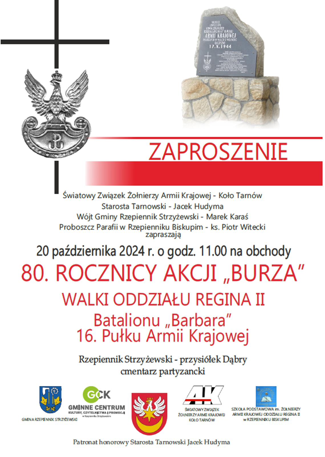 80. ROCZNICA AKCJI ,,BURZA” - Uroczystości patriotyczne w niedzielę w Rzepienniku Strzyżewskim 80. ROCZNICA AKCJI ,,BURZA” - Uroczystości patriotyczne w niedzielę w Rzepienniku Strzyżewskim