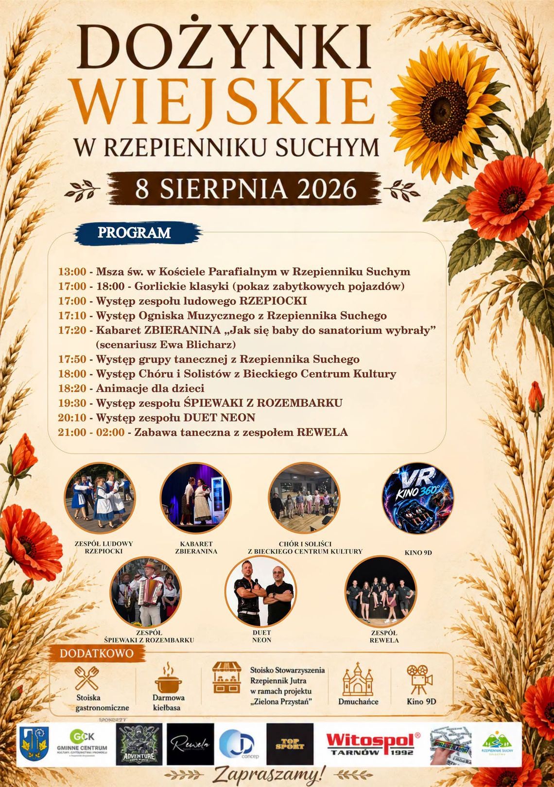 Dożynki Wiejskie w Rzepienniku Suchym. Muzyka, regionalne tradycje i atrakcje dla całych rodzin Dożynki Wiejskie w Rzepienniku Suchym. Muzyka, regionalne tradycje i atrakcje dla całych rodzin