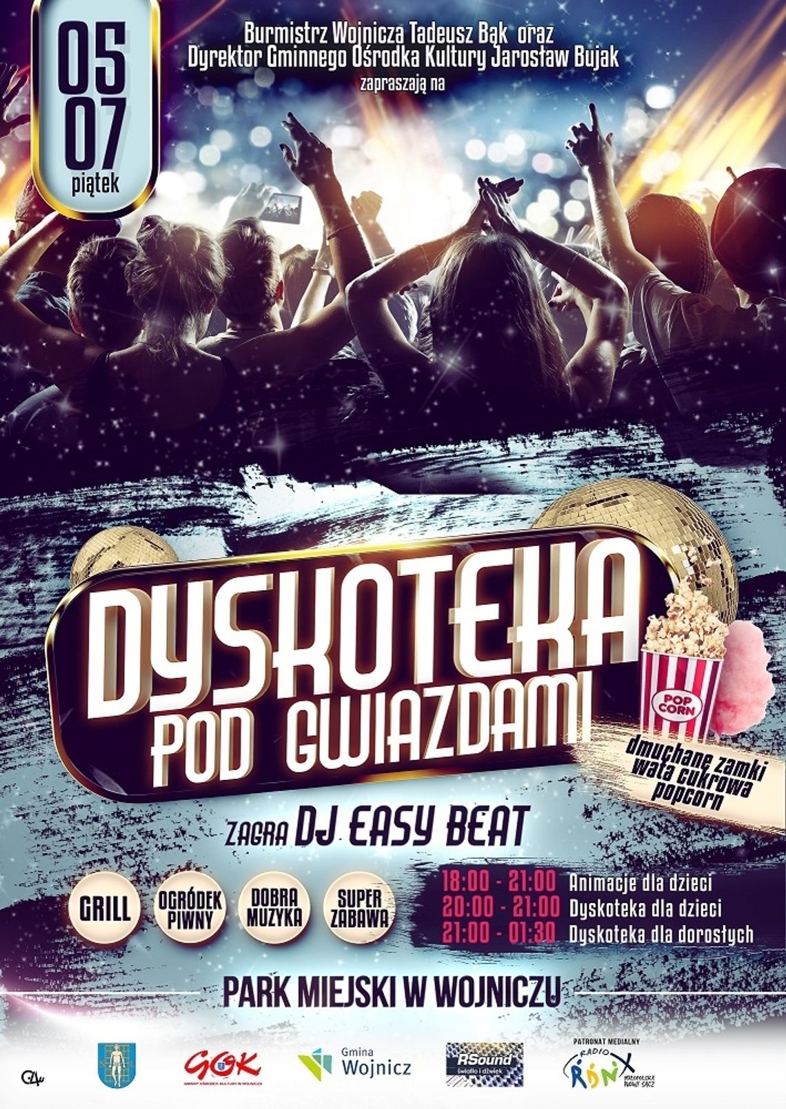 Dyskoteka pod gwiazdami w Parku Miejskim w Wojniczu Dyskoteka pod gwiazdami w Parku Miejskim w Wojniczu