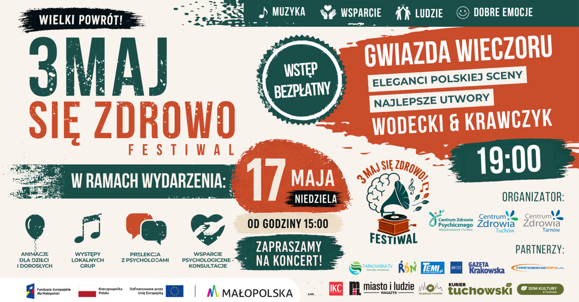 Festiwal 3MAJ SIĘ ZDROWO! - łamiący bariery z nutą Krawczyka i Wodeckiego