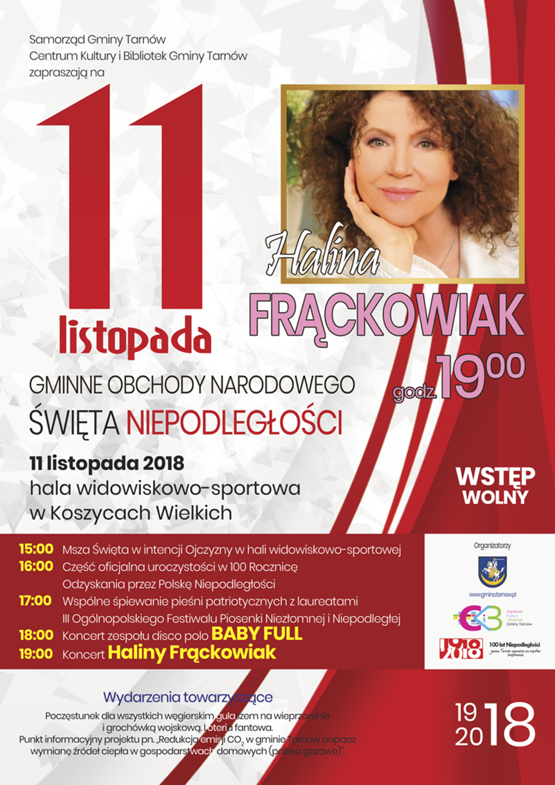 Gmina Tarnów: obchody 11 listopada z koncertem Haliny Frąckowiak Gmina Tarnów: obchody 11 listopada z koncertem Haliny Frąckowiak