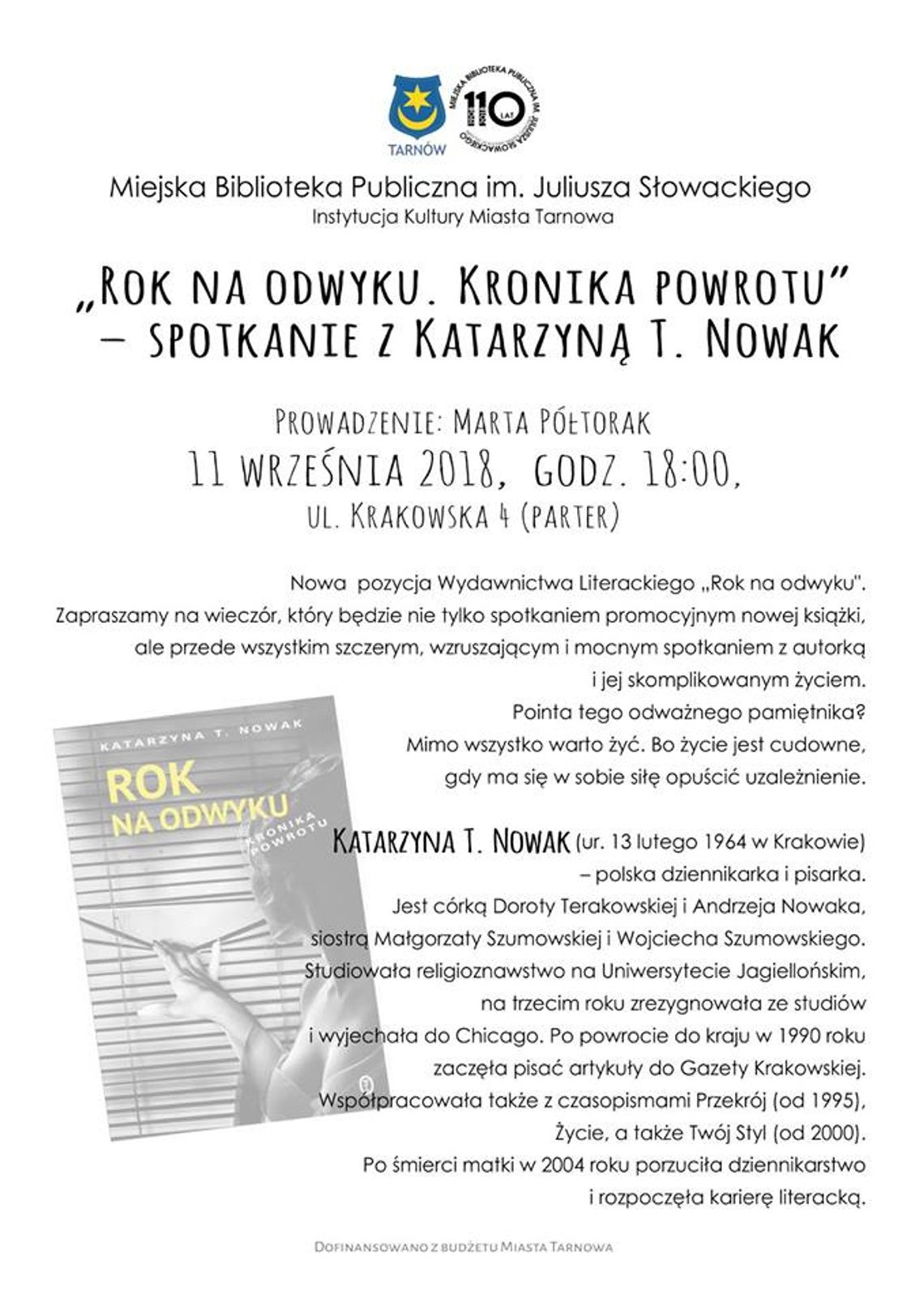 Rok na odwyku. Spotkanie autorskie z Katarzyną T. Nowak Rok na odwyku. Spotkanie autorskie z Katarzyną T. Nowak