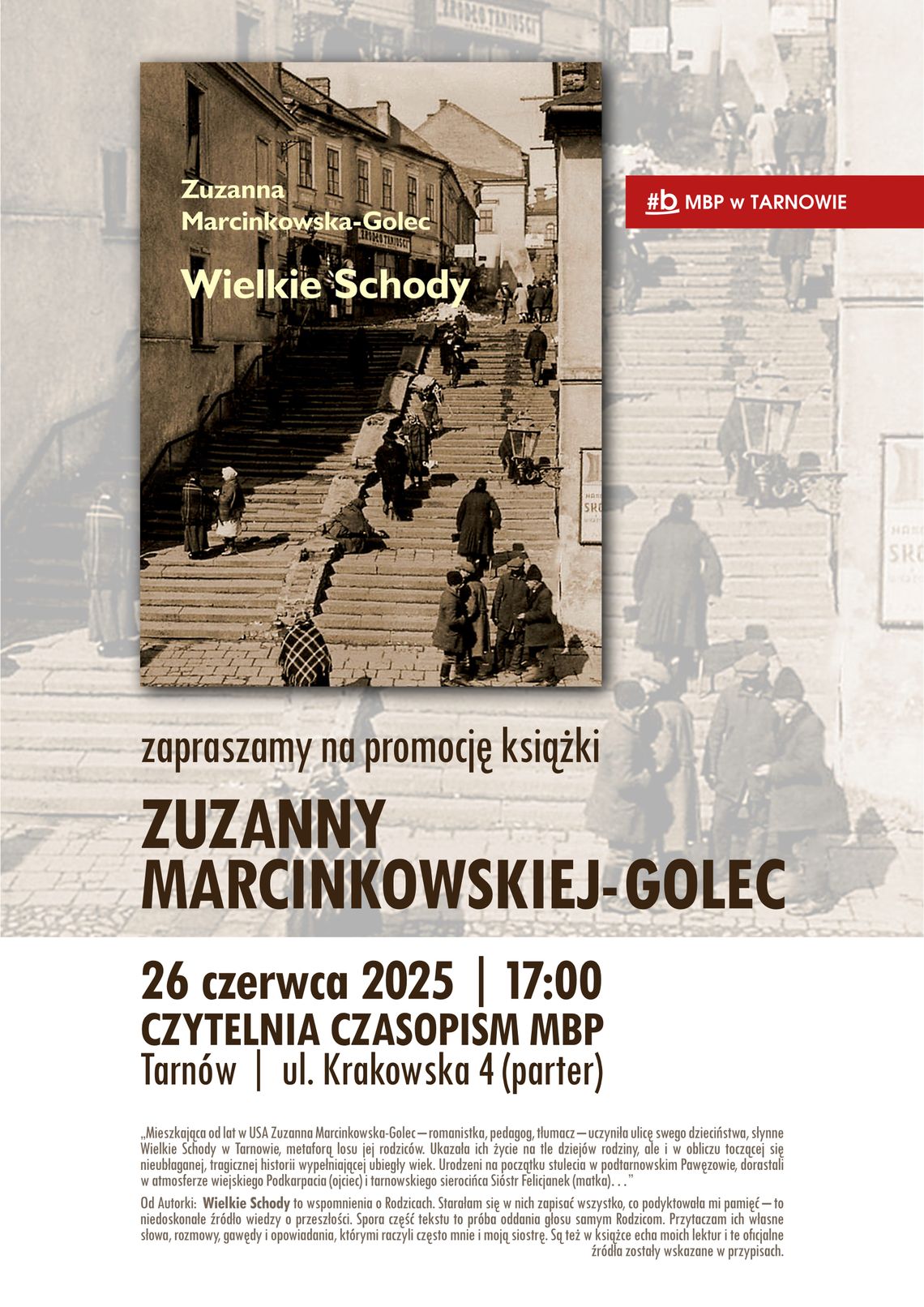 Spotkanie autorskie z Zuzanną Marcinkowską-Golec i promocja książki „Wielkie Schody” Spotkanie autorskie z Zuzanną Marcinkowską-Golec i promocja książki „Wielkie Schody”