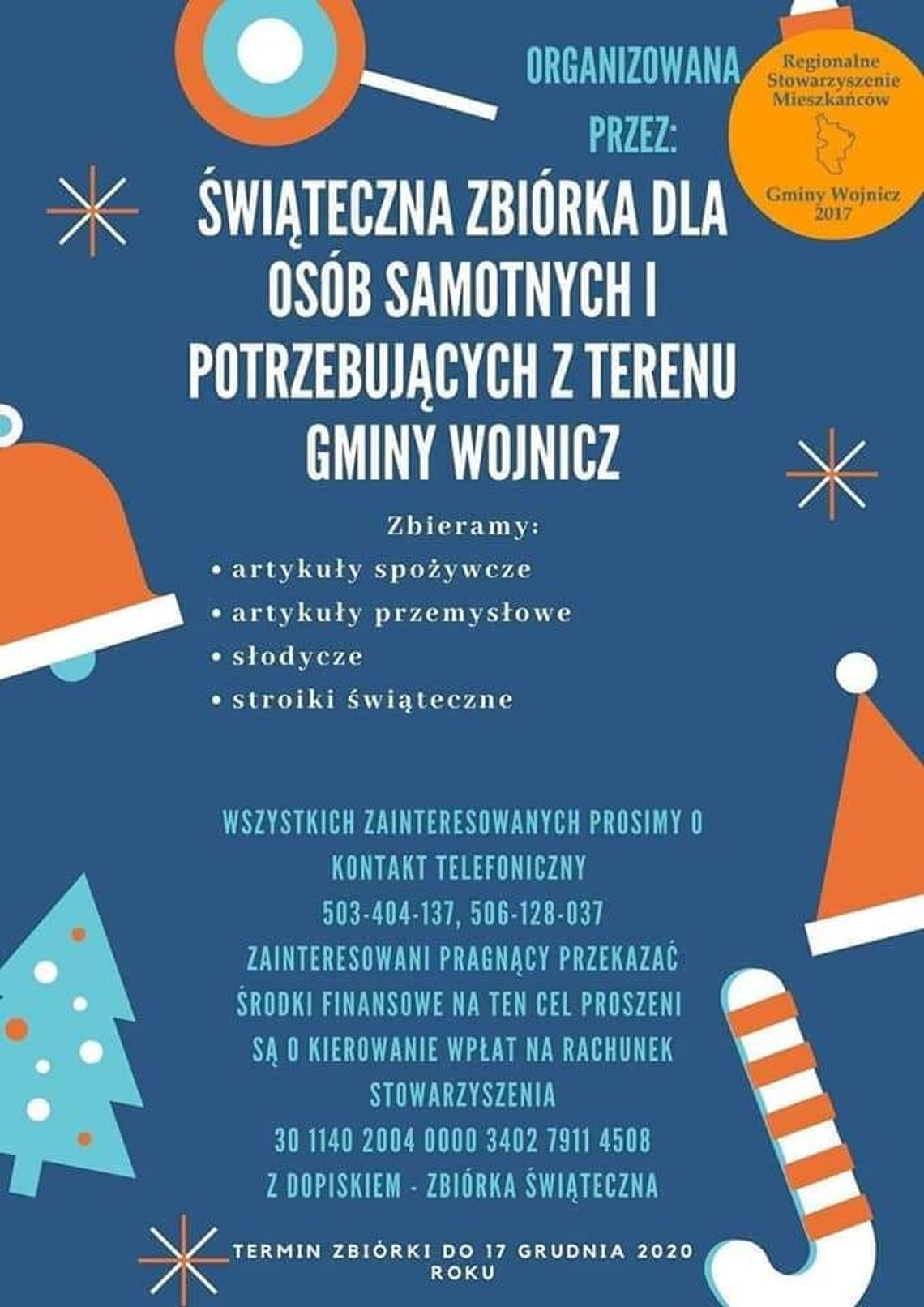 Świąteczna zbiórka dla osób samotnych i potrzebujących z terenu Gminy Wojnicz