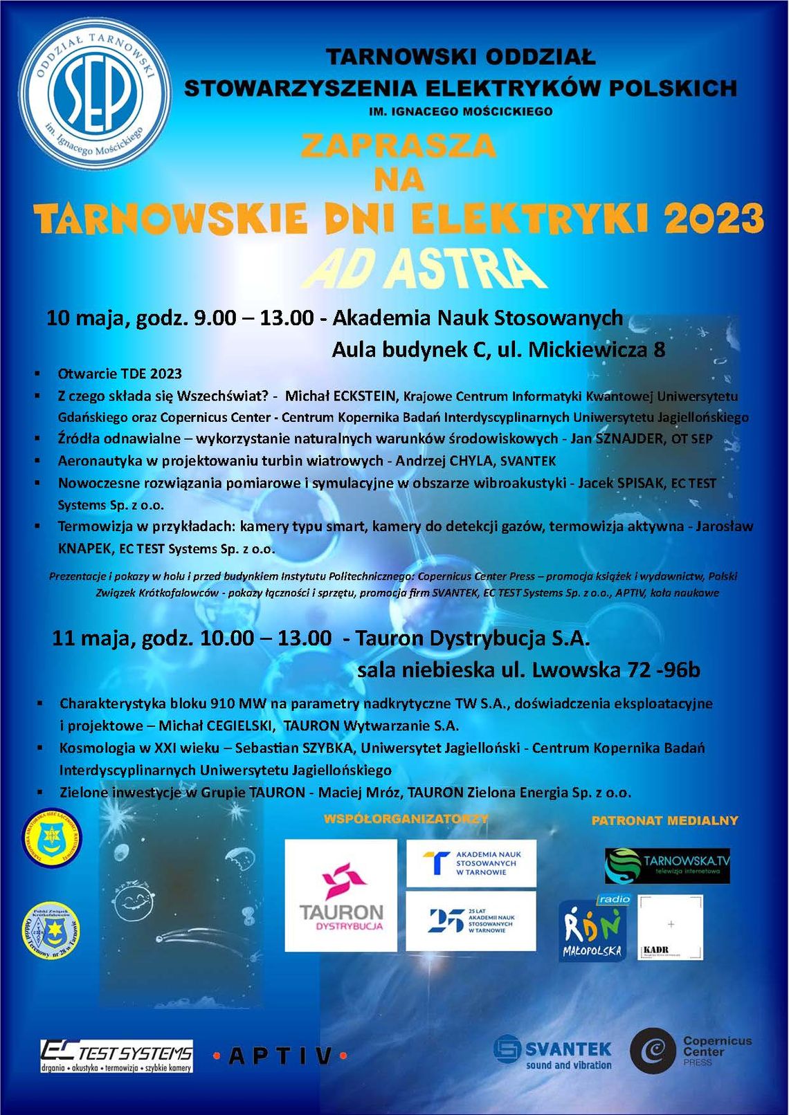 TARNOWSKIE DNI ELEKTRYKI 2023 – Hasło przewodnie: AD ASTRA – DO GWIAZD TARNOWSKIE DNI ELEKTRYKI 2023 – Hasło przewodnie: AD ASTRA – DO GWIAZD