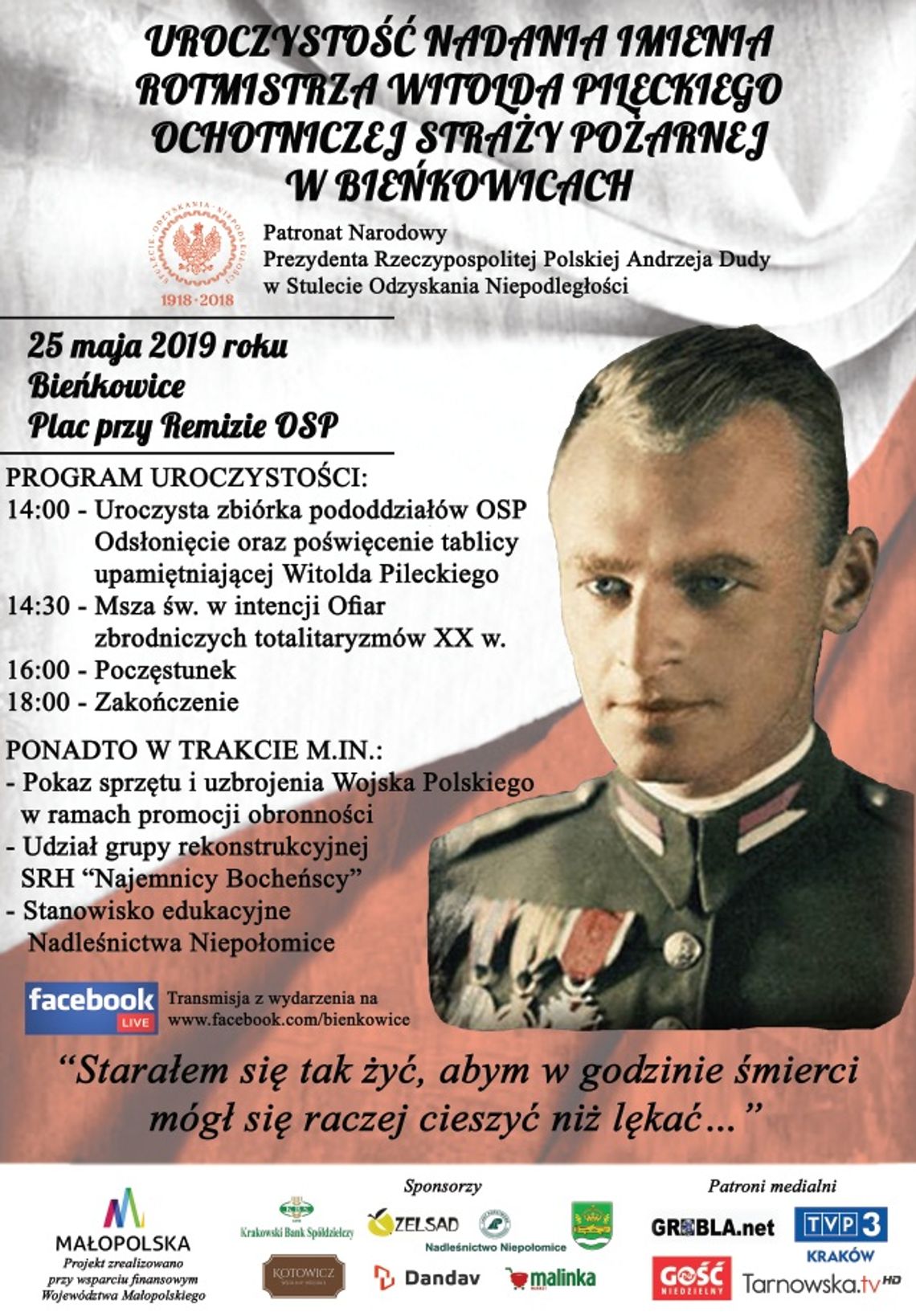 Uroczystość nadania Ochotniczej Straży Pożarnej w Bieńkowicach imienia Rotmistrza Witolda Pileckiego