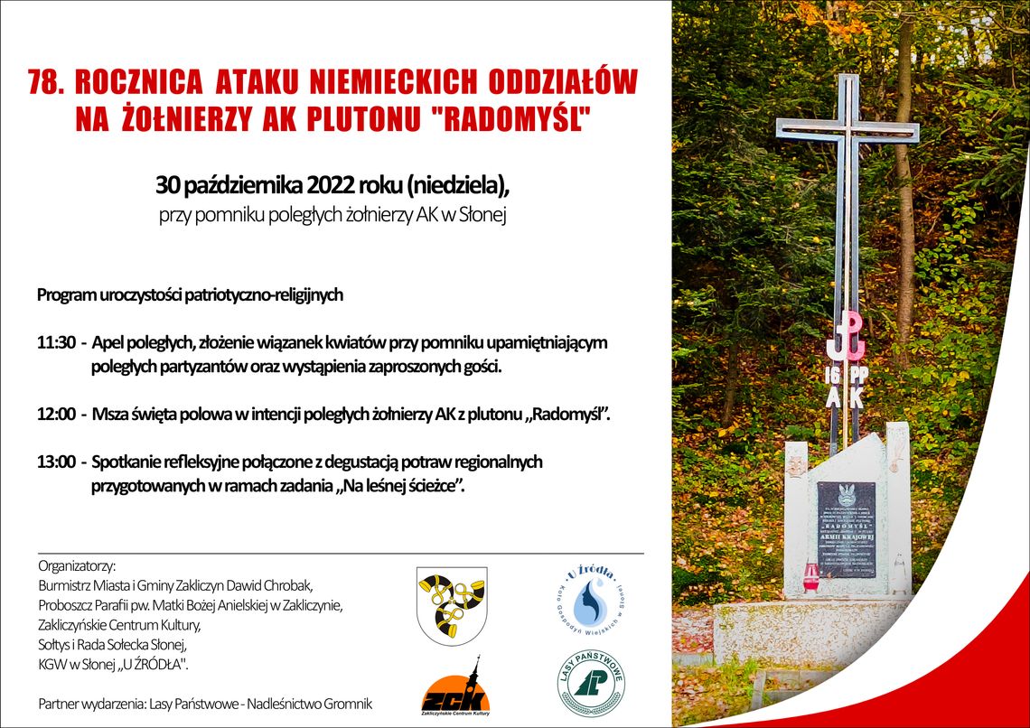 Zapraszamy do Słonej na 78. rocznicę rozbicia plutonu "Radomyśl" Zapraszamy do Słonej na 78. rocznicę rozbicia plutonu "Radomyśl"