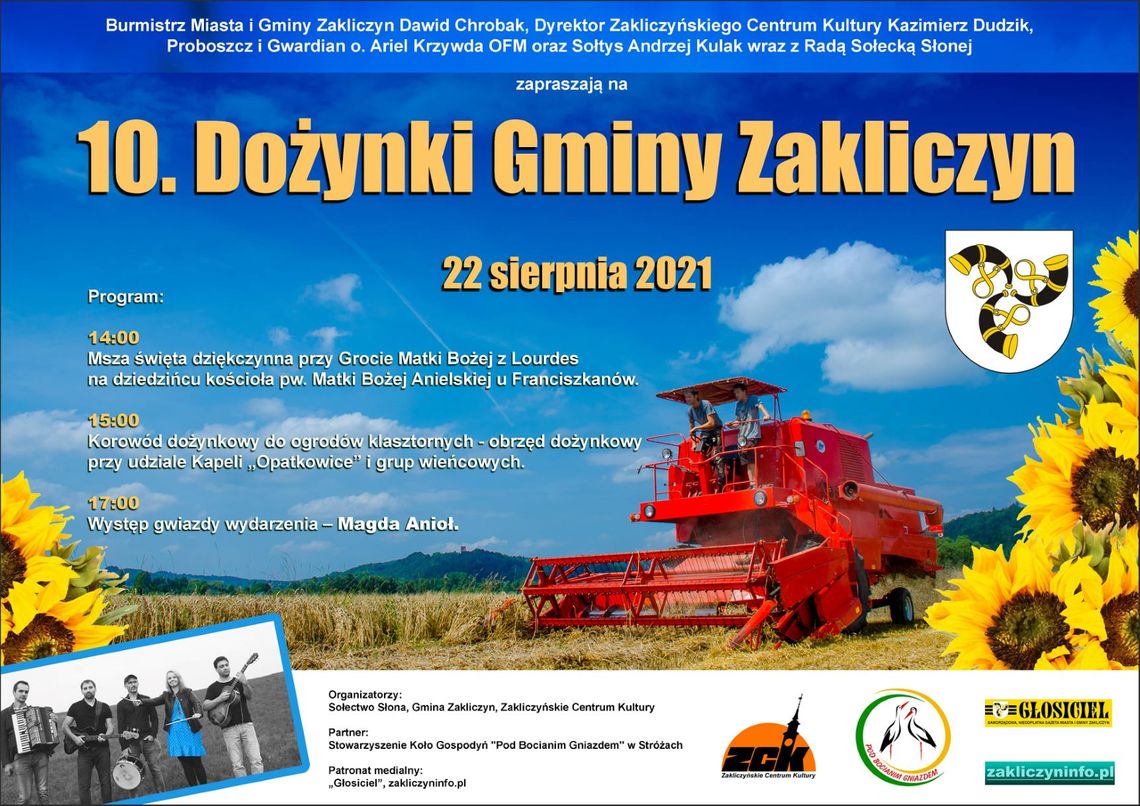 Zaproszenie na 10. Dożynki Gminy Zakliczyn Zaproszenie na 10. Dożynki Gminy Zakliczyn